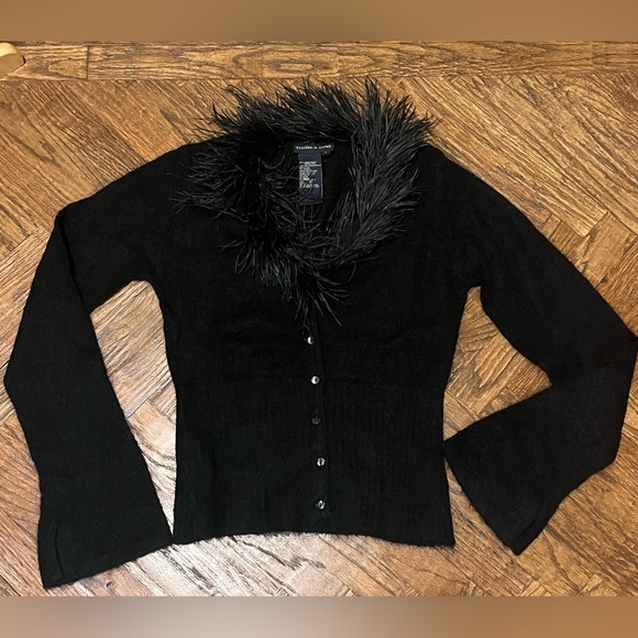 NEW Tristan & Iseut Mohair Wool Ostrich Feather Sweater Caridigan S - Picture 2 of 7